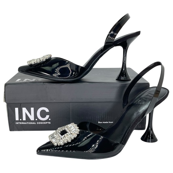International Concepts Scienna Black Vinyl Rhinestone Womens Heels Size 8M - Picture 10 of 11